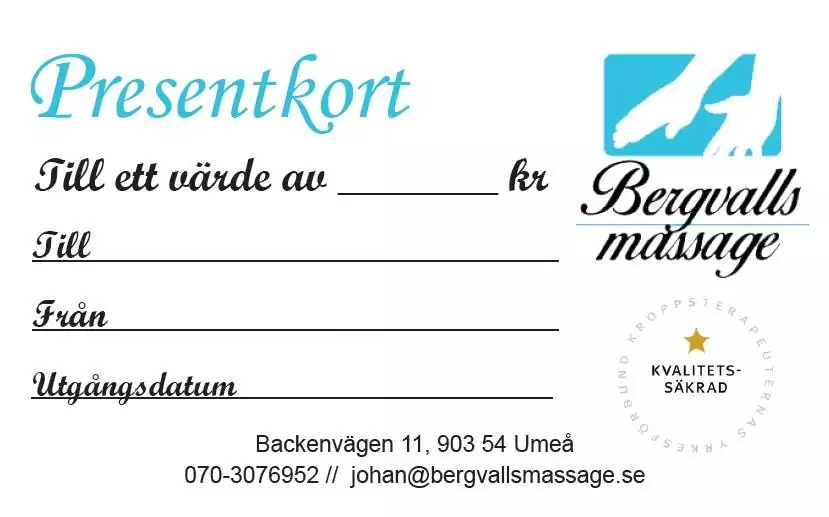 Presentkort går att köpa hos Bergvalls Massage i Umeå